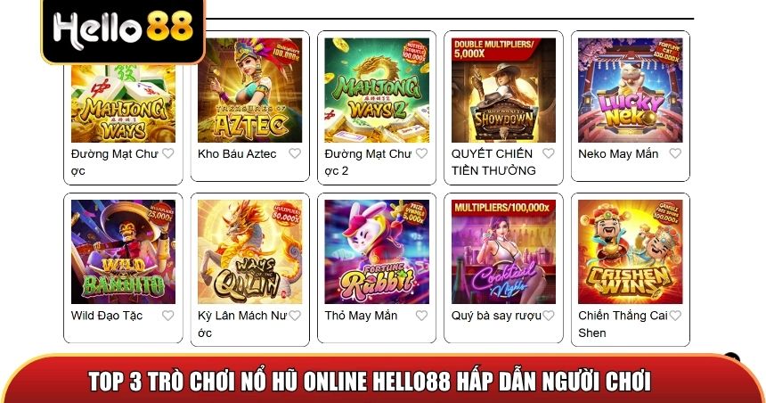 Top 3 trò chơi nổ hũ online Hello88 hấp dẫn người chơi